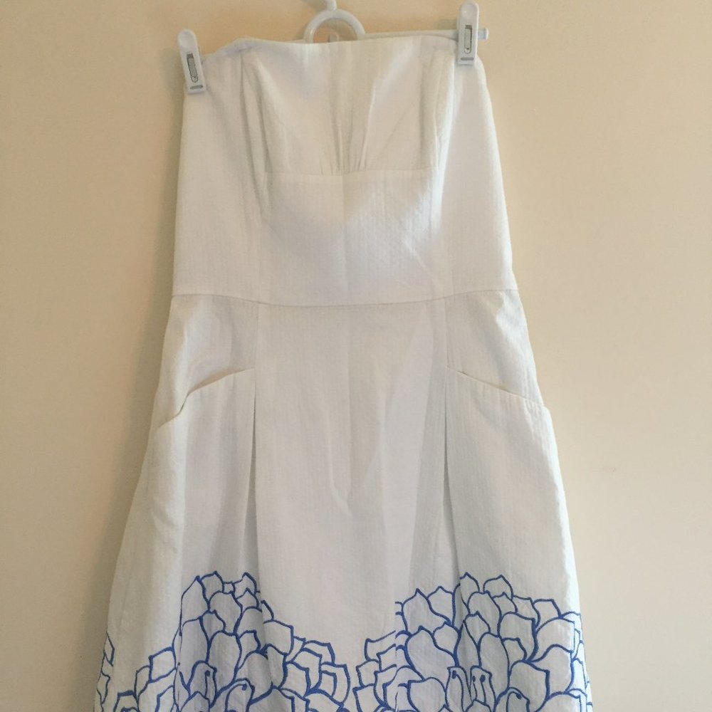 Lilly Pulitzer White Strapless Dress with Blue Floral Trim